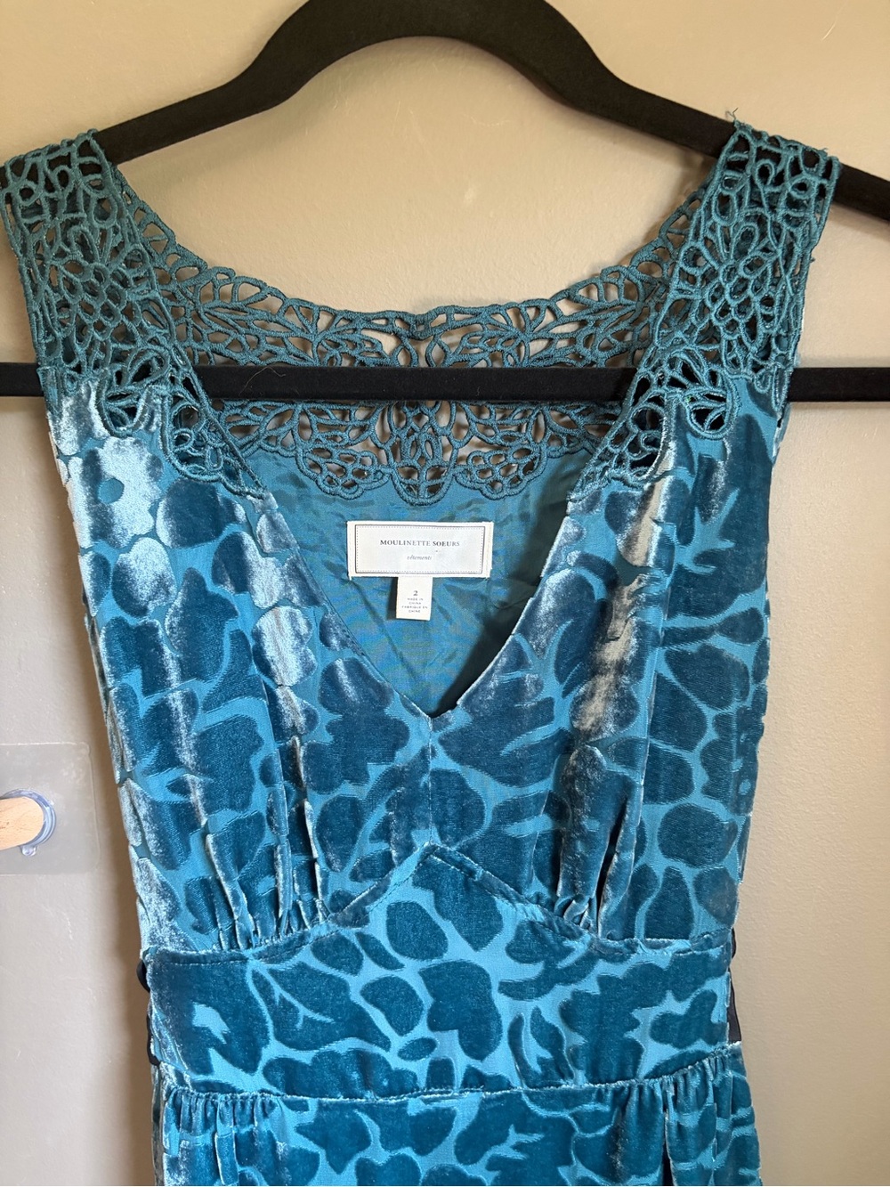 NWOT Moulinette Soeurs Blue Velvet Floral Sleeveless Dress - Picture 2 of 7